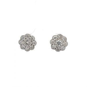 1.04ct Brilliant Cut Diamond Daisy Shaped Cluster Earrings in 18ct White Gold