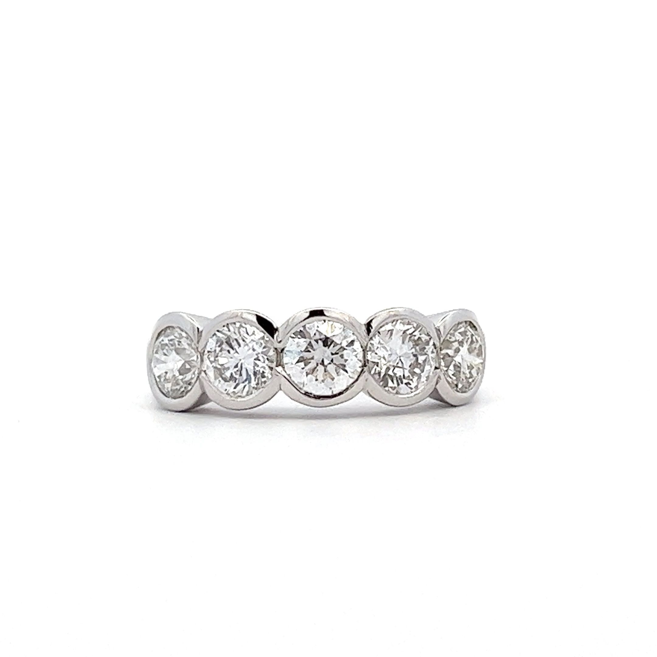 1.77ct Brilliant Cut Diamond 5 Stone 18ct White Gold Rubover Ring