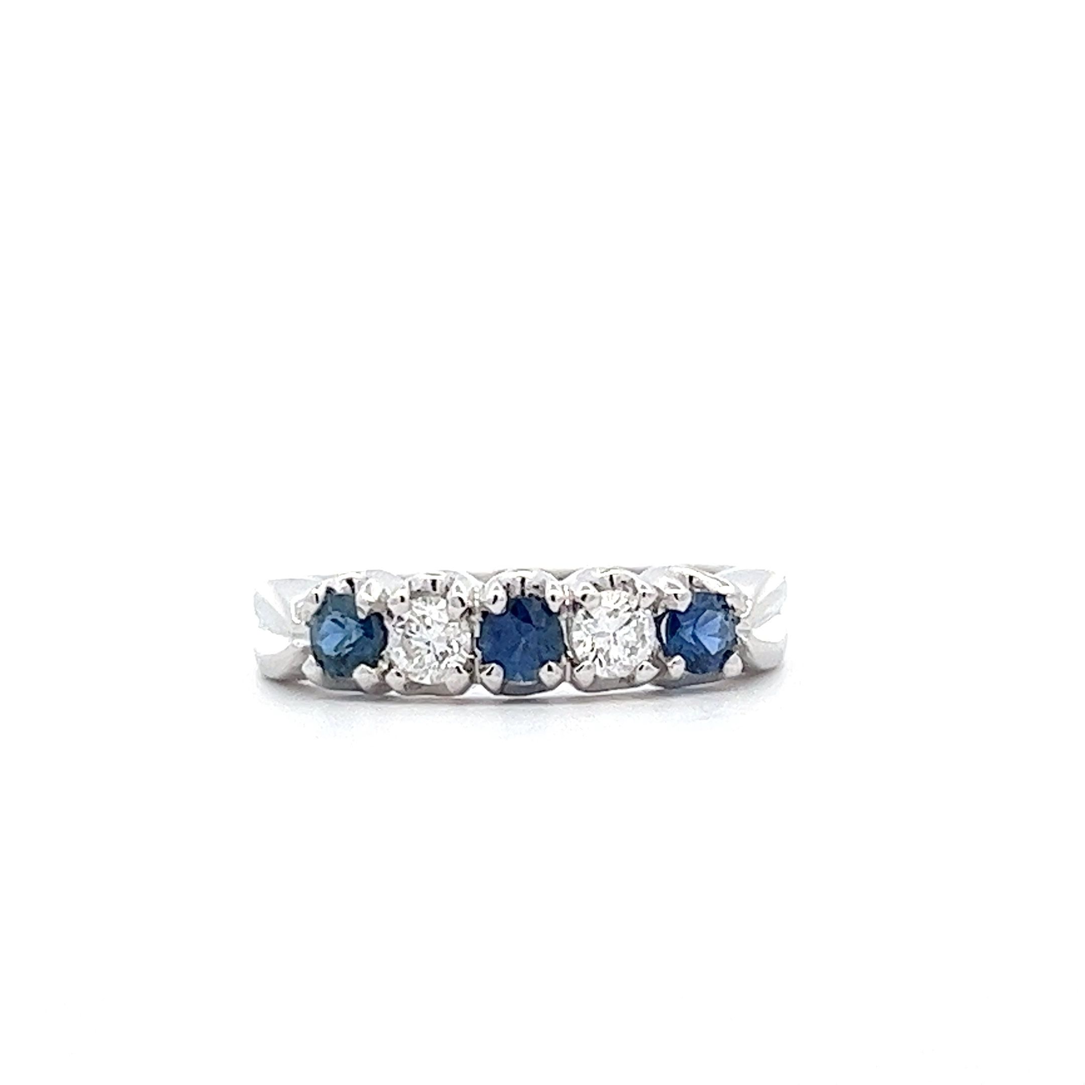 0.21ct Diamond and 0.35ct Sapphire, 18ct White Gold 5 Stone Ring