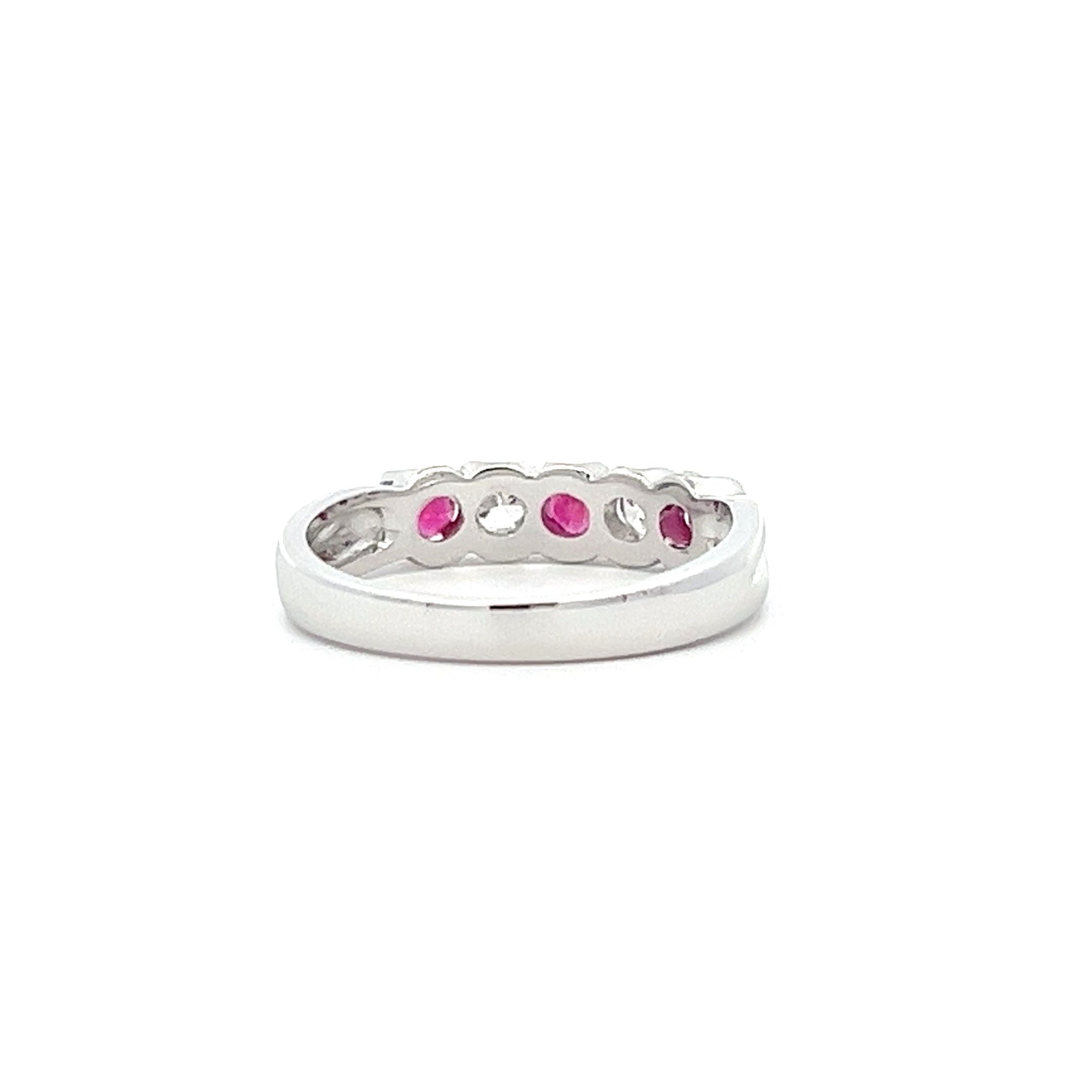 0.20ct Diamond and 0.35ct Ruby, 18ct White Gold 5 Stone Ring