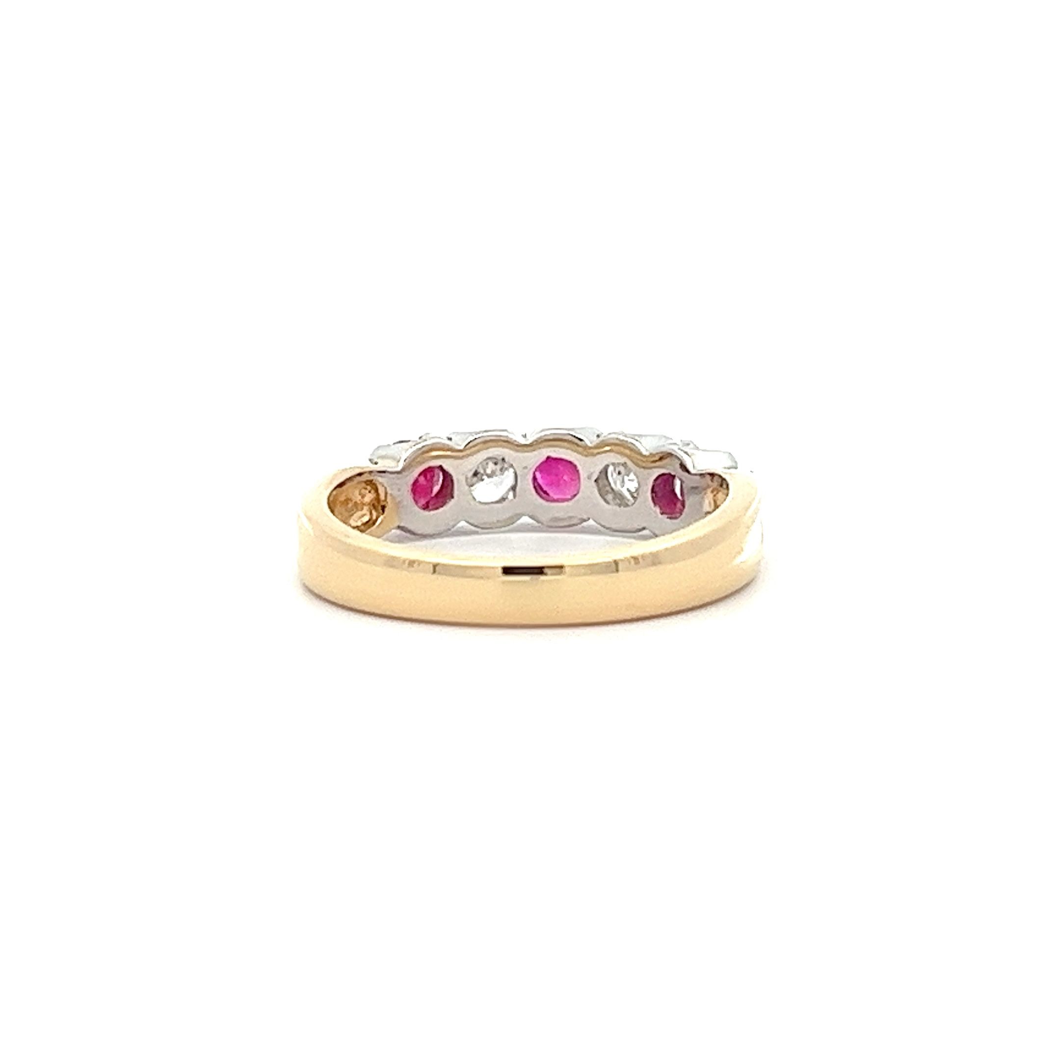 0.29ct Diamond and 0.55ct Ruby, 18ct Yellow and White Gold 5 Stone Ring