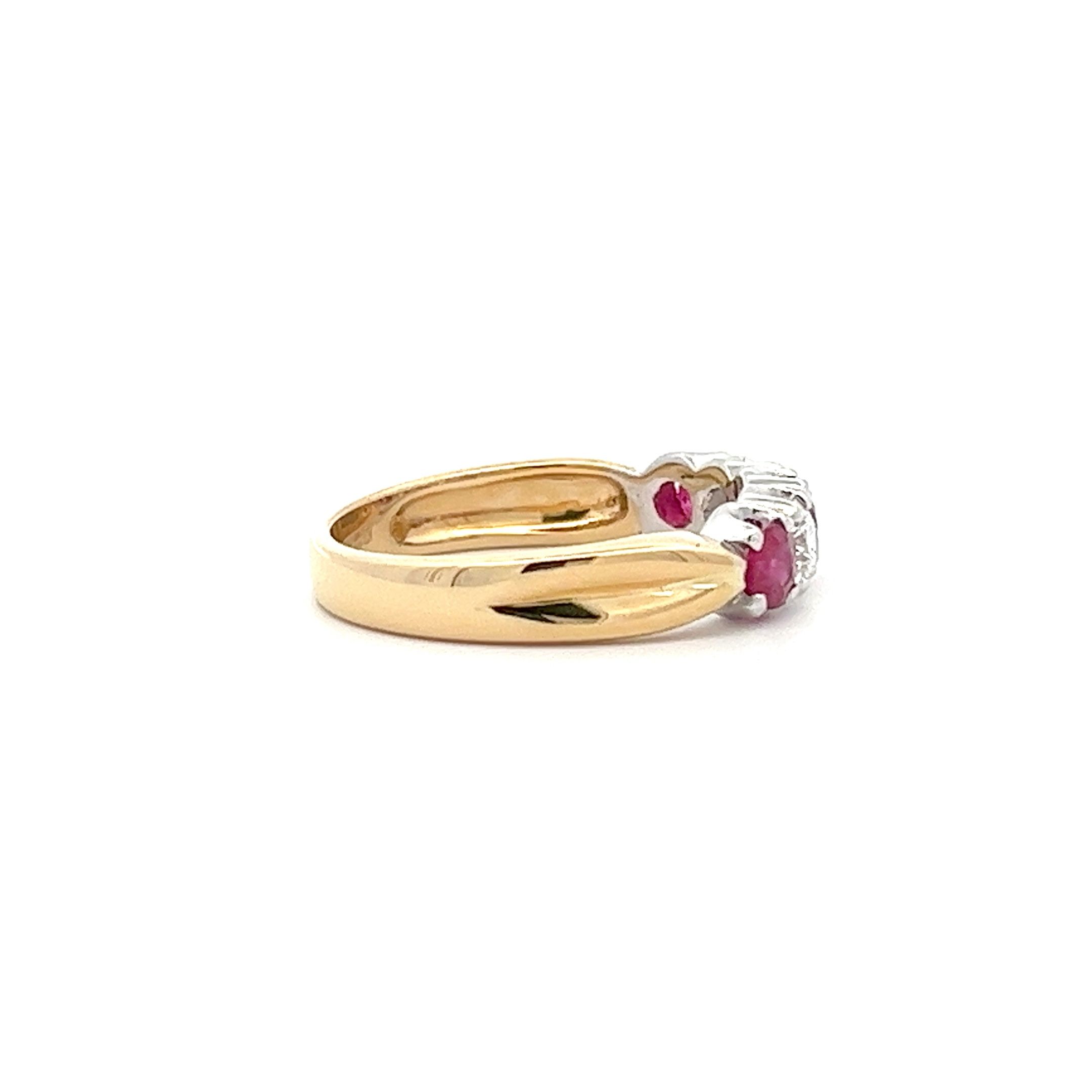 0.29ct Diamond and 0.55ct Ruby, 18ct Yellow and White Gold 5 Stone Ring