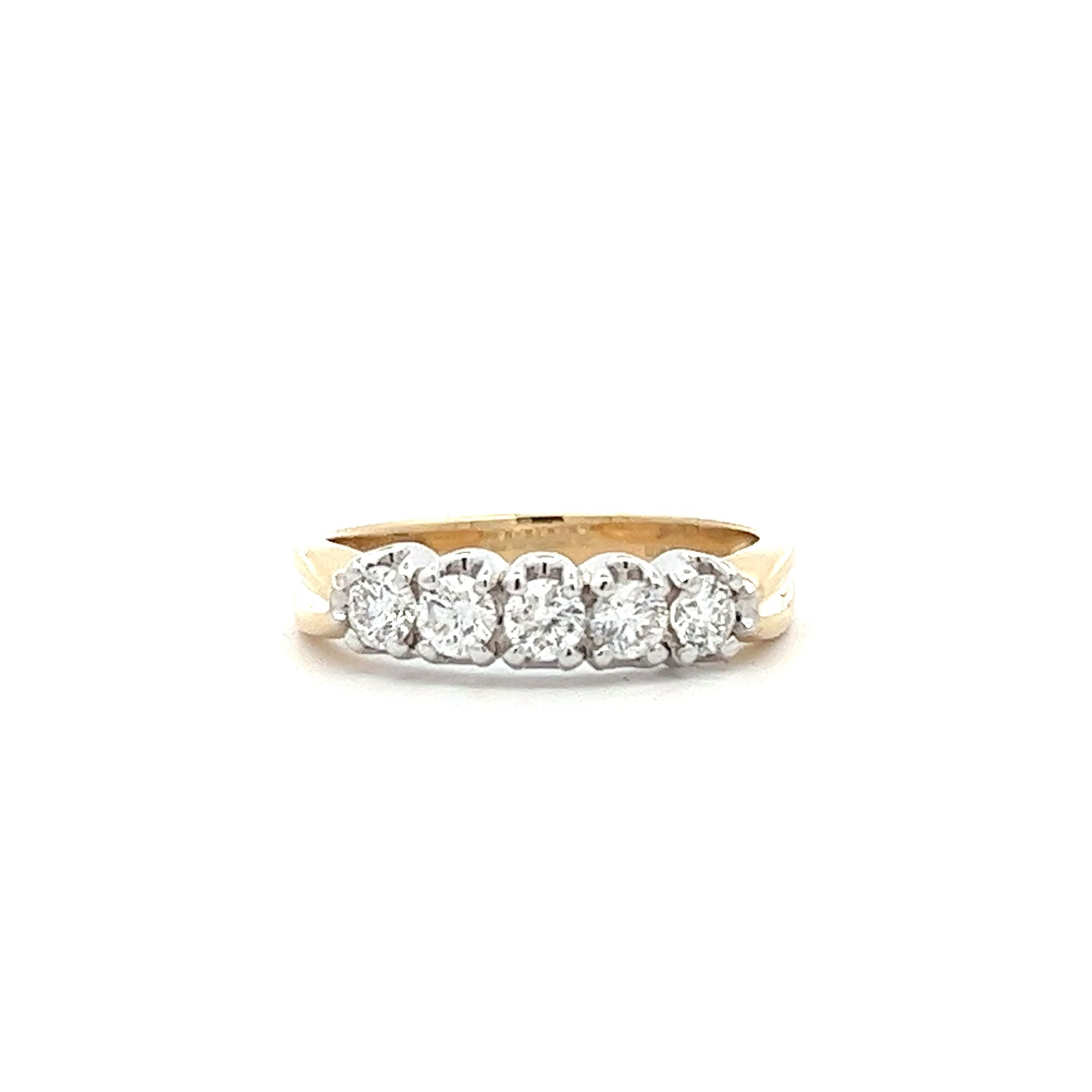 0.52ct Brilliant Cut Diamond 18ct Yellow and White Gold 5 Stone Ring