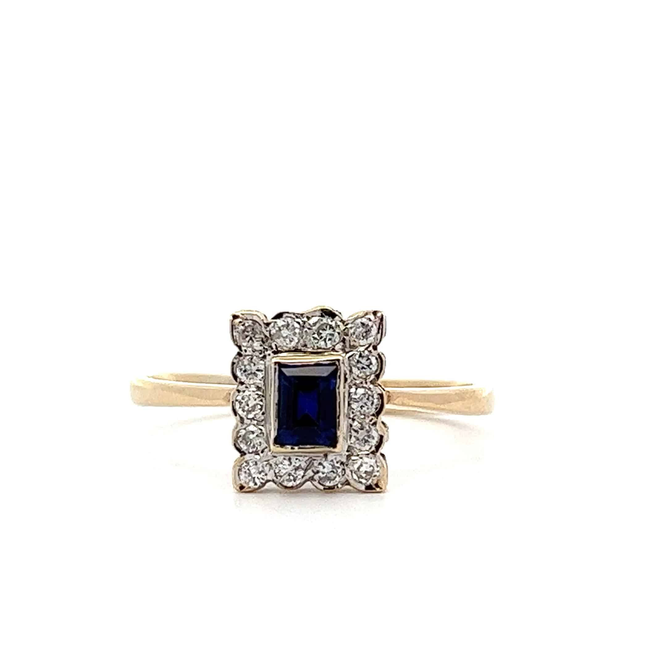 9ct Yellow and White Gold Sapphire and Diamond Cluster Ring – Preowned
