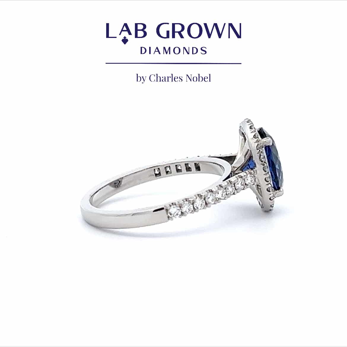2.34ct Lab Grown Sapphire and 0.62ct Lab Grown Diamond Platinum Halo Design Ring