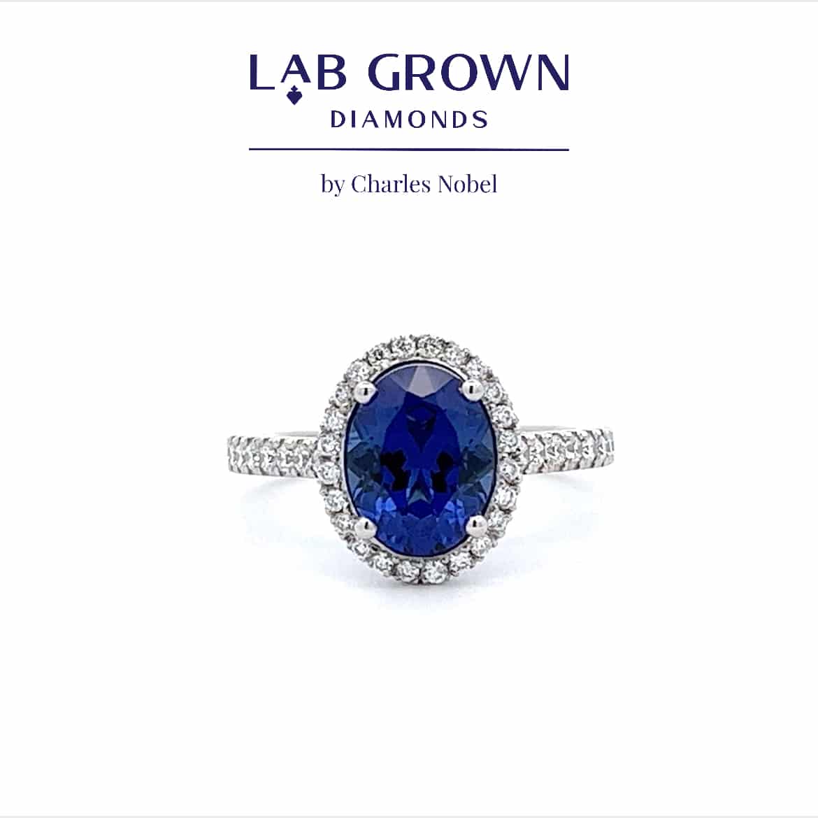 2.34ct Lab Grown Sapphire and 0.62ct Lab Grown Diamond Platinum Halo Design Ring