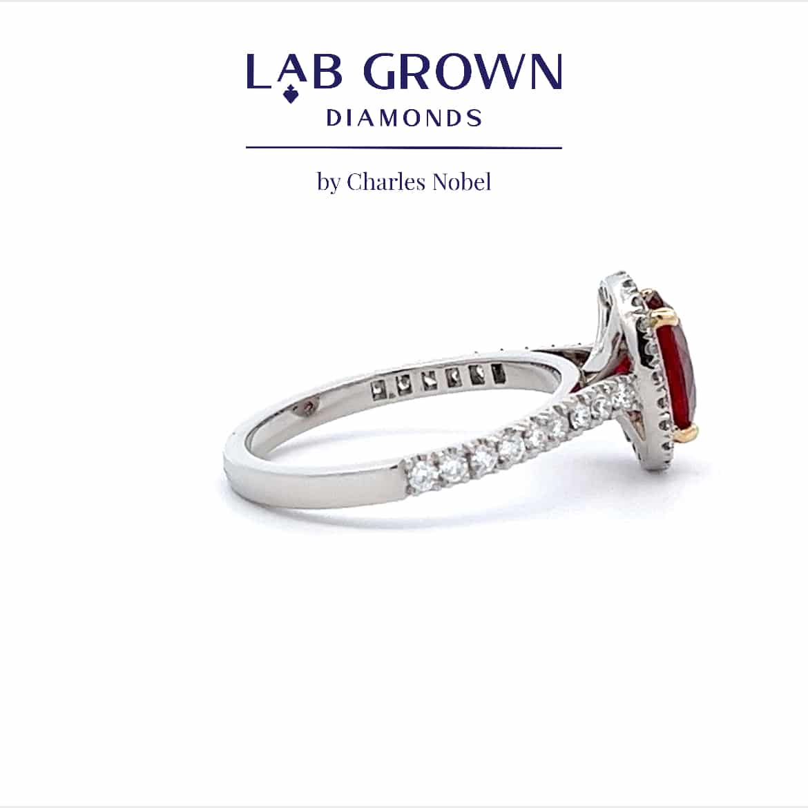 1.51ct Lab Grown Ruby and 0.60ct Lab Grown Diamond Halo Design Ring in Platinum