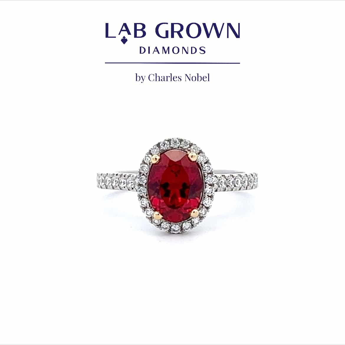 1.51ct Lab Grown Ruby and 0.60ct Lab Grown Diamond Halo Design Ring in Platinum