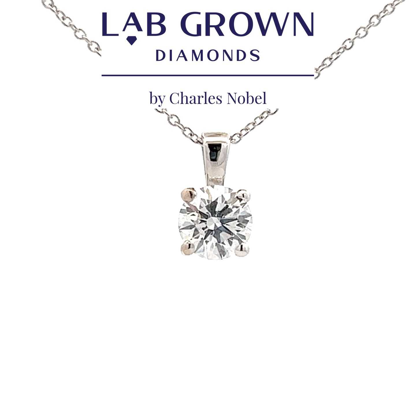 1.04ct, D Colour, VS2 Clarity Lab Grown Brilliant Cut Diamond Solitaire Pendant in 18ct White Gold – Ideal Cut