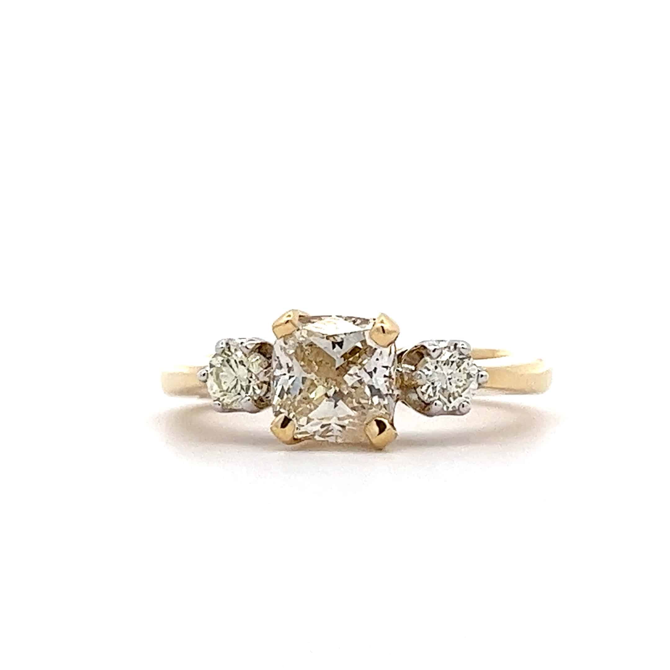 3 Stone Diamond Ring with Radiant Cut Center Stone – 1.52ct Centre Stone
