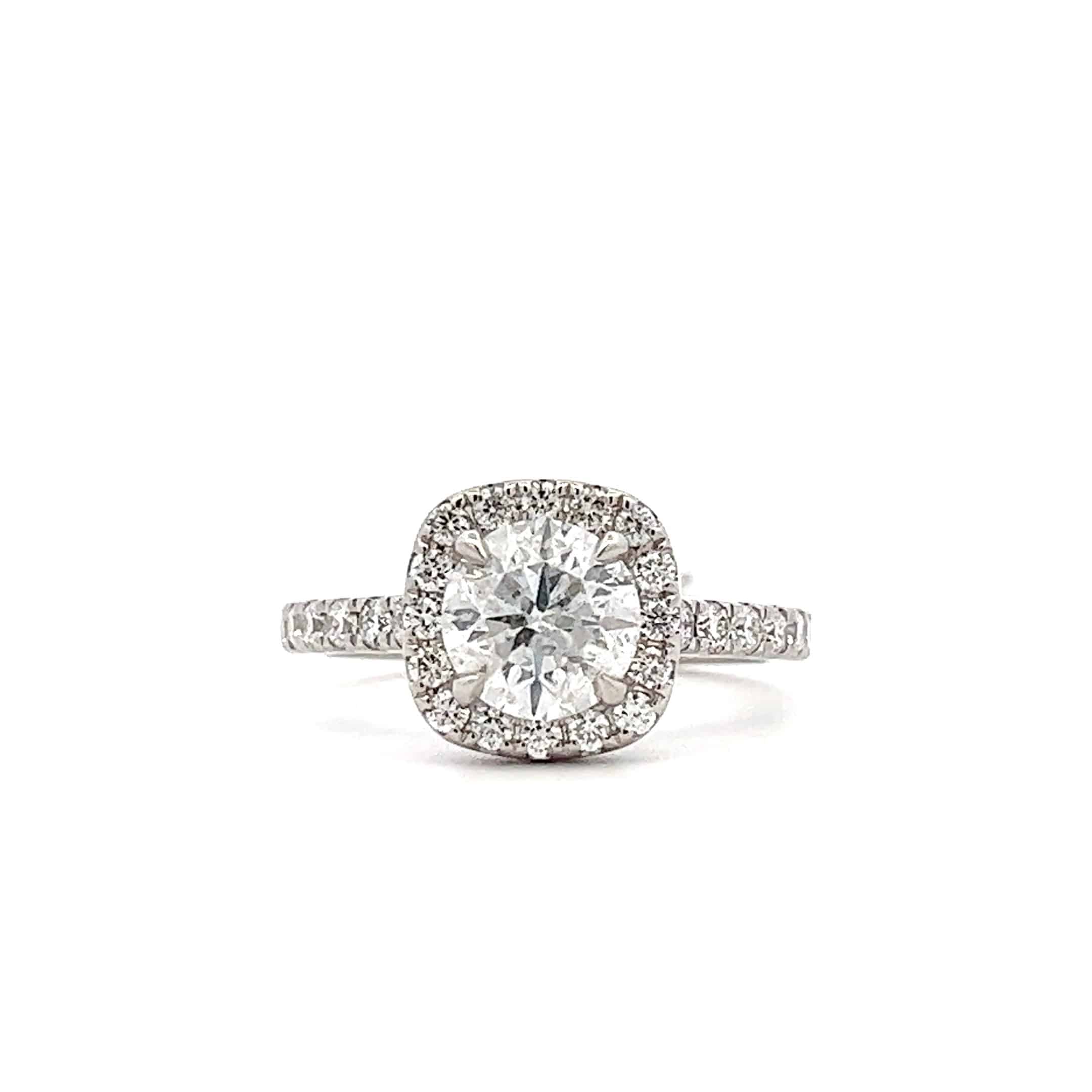 1.61ct Brilliant Cut Diamond Set in Platinum Cushion Shaped Halo Design Ring – 2.33ct Total Weight