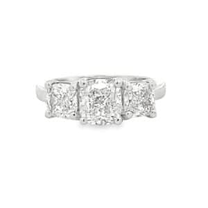 2.96ct Cushion Cut Diamond Platinum 3 Stone Ring - GIA Certificated