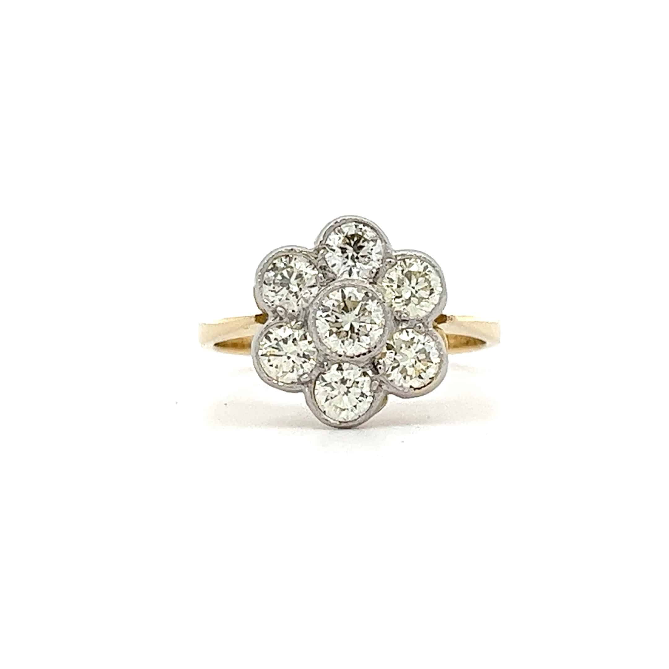 1.45ct Assessed Brilliant Cut Diamond Cluster Ring set in Platinum and 18ct Yellow Gold – Pre-owned