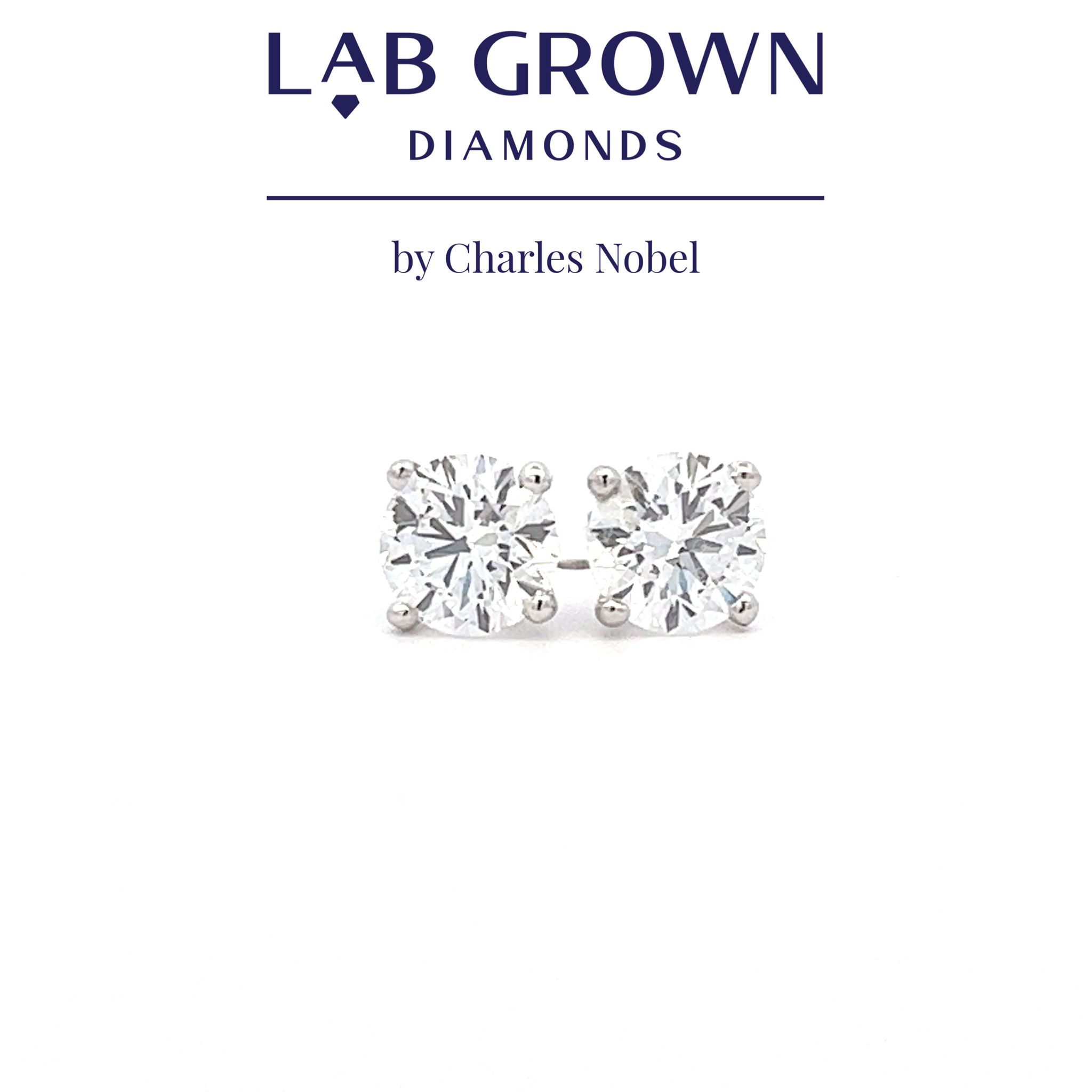 2.00ct, D Colour, Ideal Cut, Lab Grown Diamond Stud Earrings