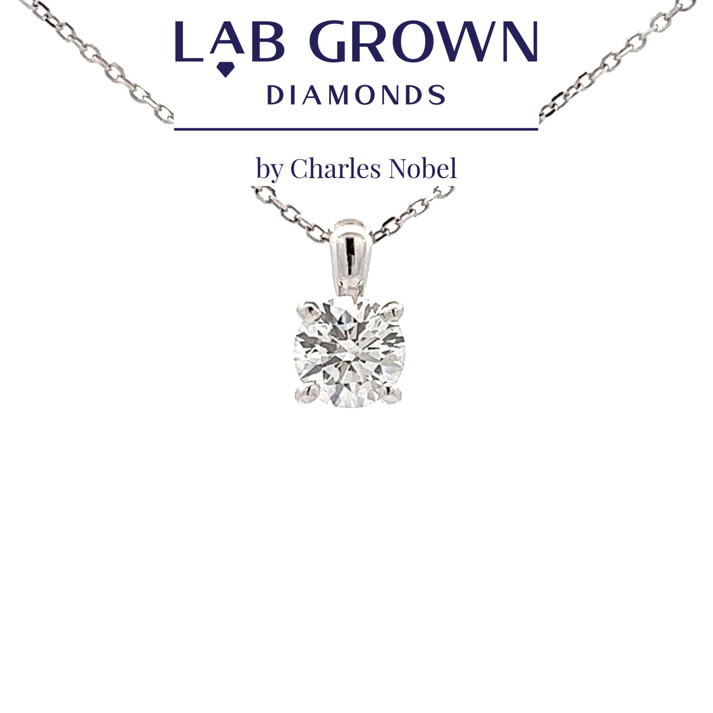 0.77ct, D Colour, VS2 Clarity Lab Grown Brilliant Cut Diamond Solitaire Pendant in 18ct White Gold – Ideal Cut