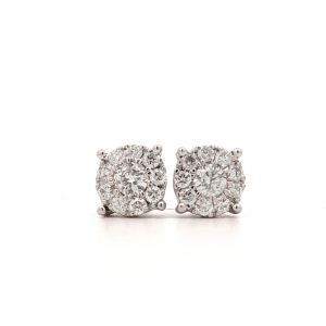 1.00ct Brilliant Cut Diamond Cluster Earrings in White Gold