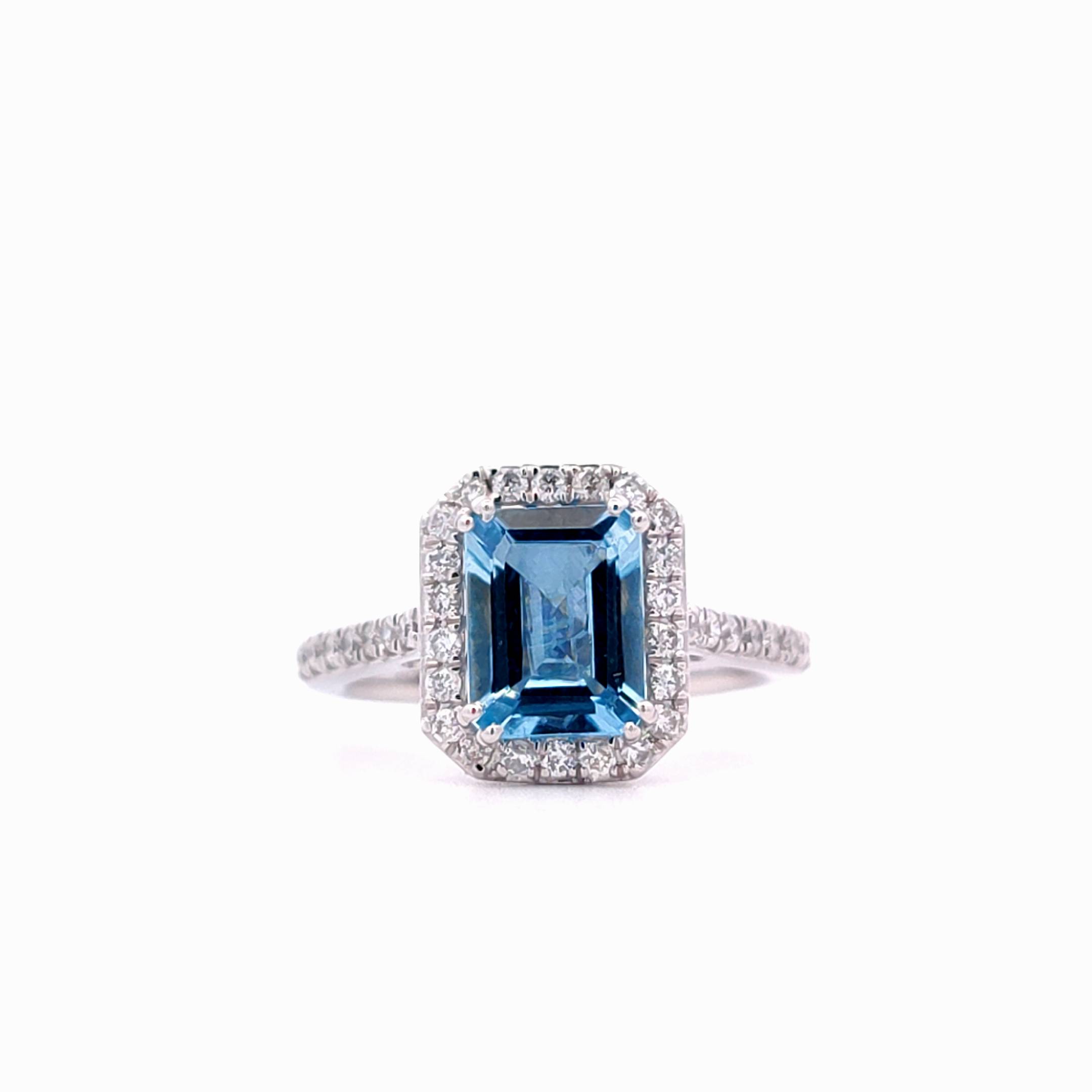 1.78ct Aquamarine and 0.49ct Brilliant Diamond Halo Design Ring in Platinum