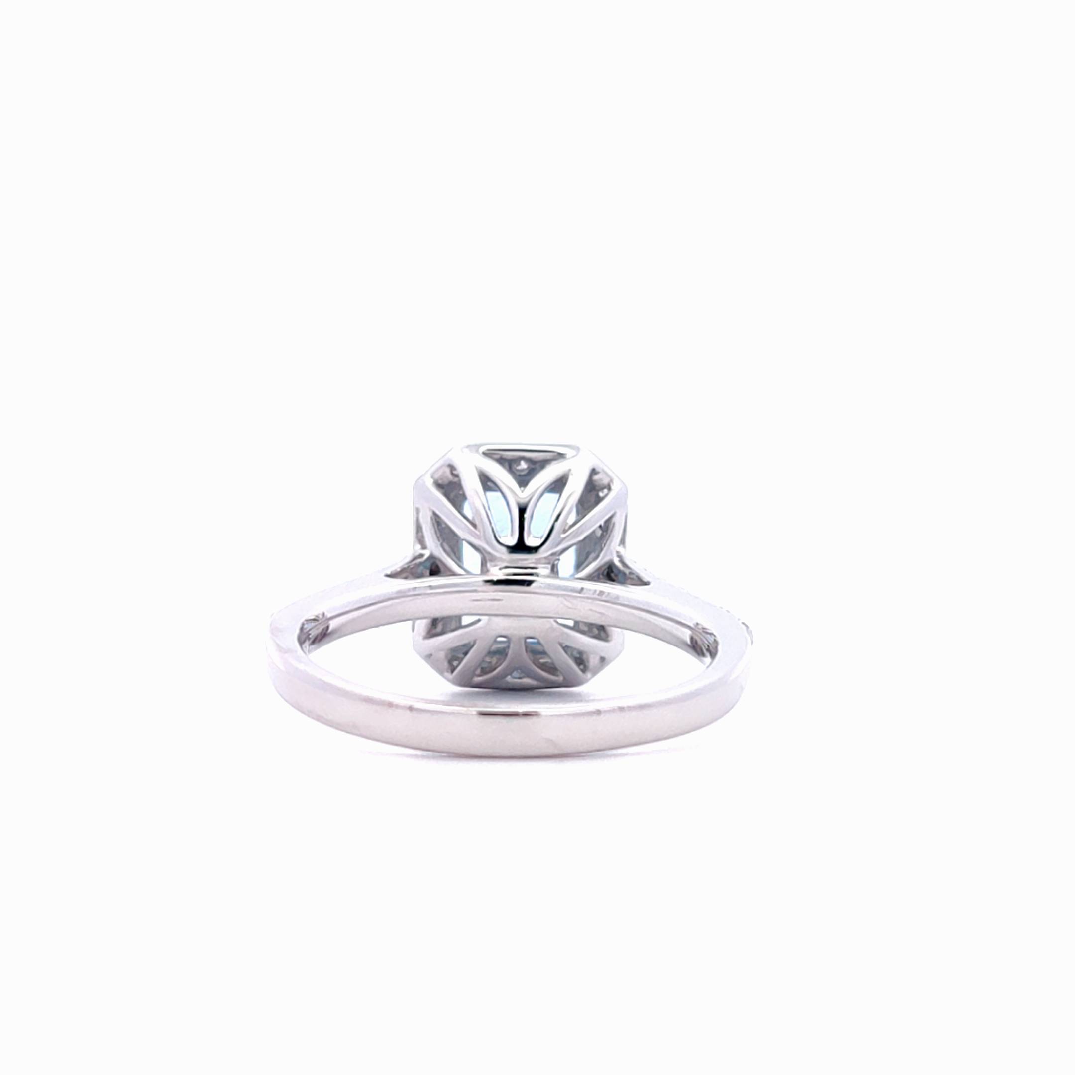 1.78ct Aquamarine and 0.49ct Brilliant Diamond Halo Design Ring in Platinum