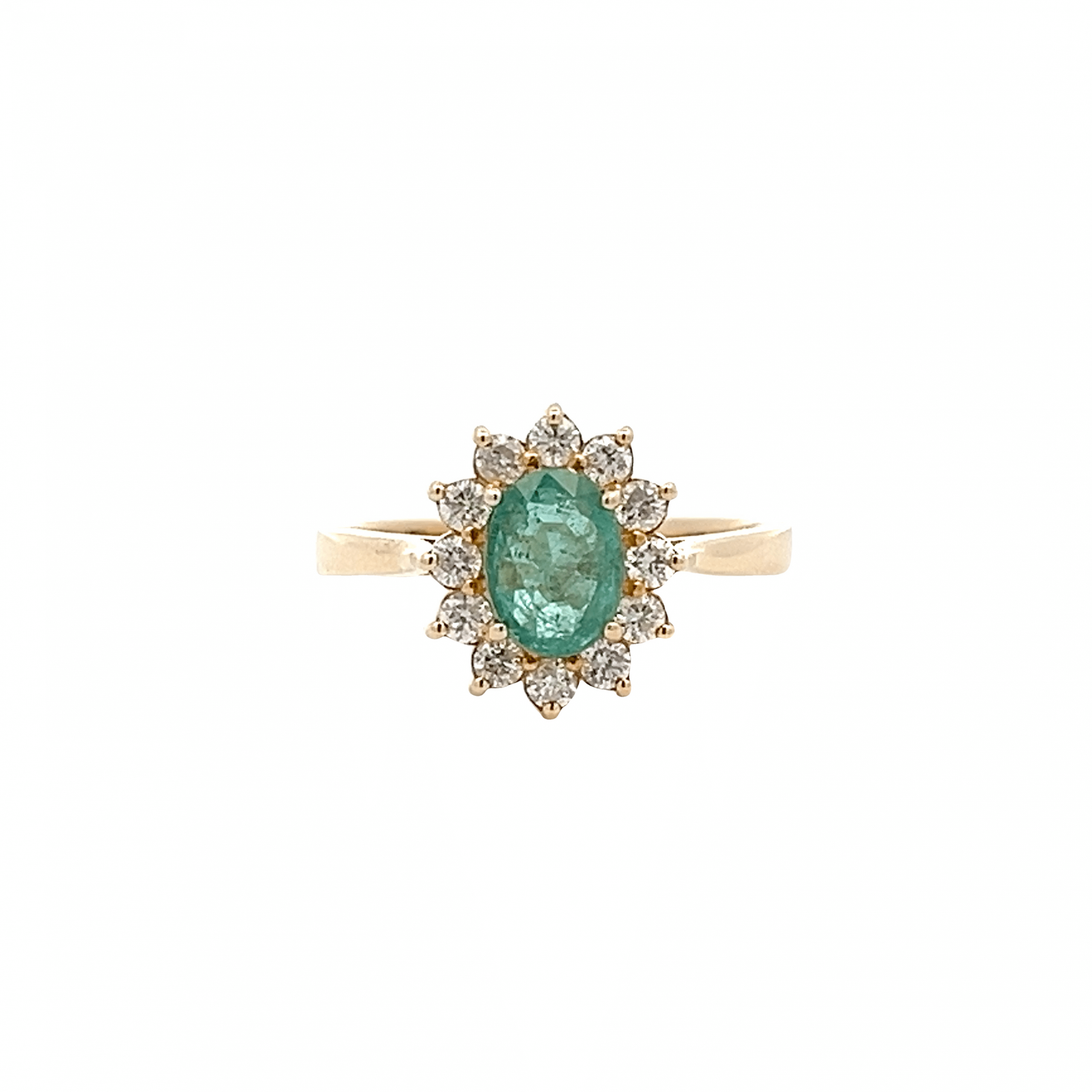0.42ct Emerald and 0.25ct Brilliant Cut Diamond Yellow Gold Cluster Ring