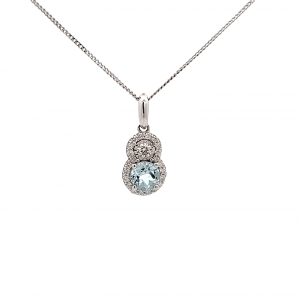 Blue Topaz and Diamond Double Halo Design Pendant