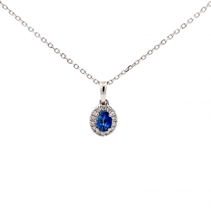 0.49ct Sapphire and 0.16ct Diamond Cluster Pendant set in White Gold