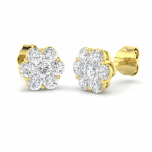 0.76ct Brilliant Cut Diamond Cluster Earrings in Yellow Gold