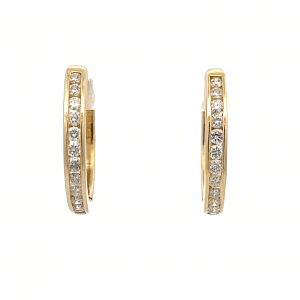 0.53ct Brilliant Cut Diamond Yellow Gold Channel Set Hoop Earrings