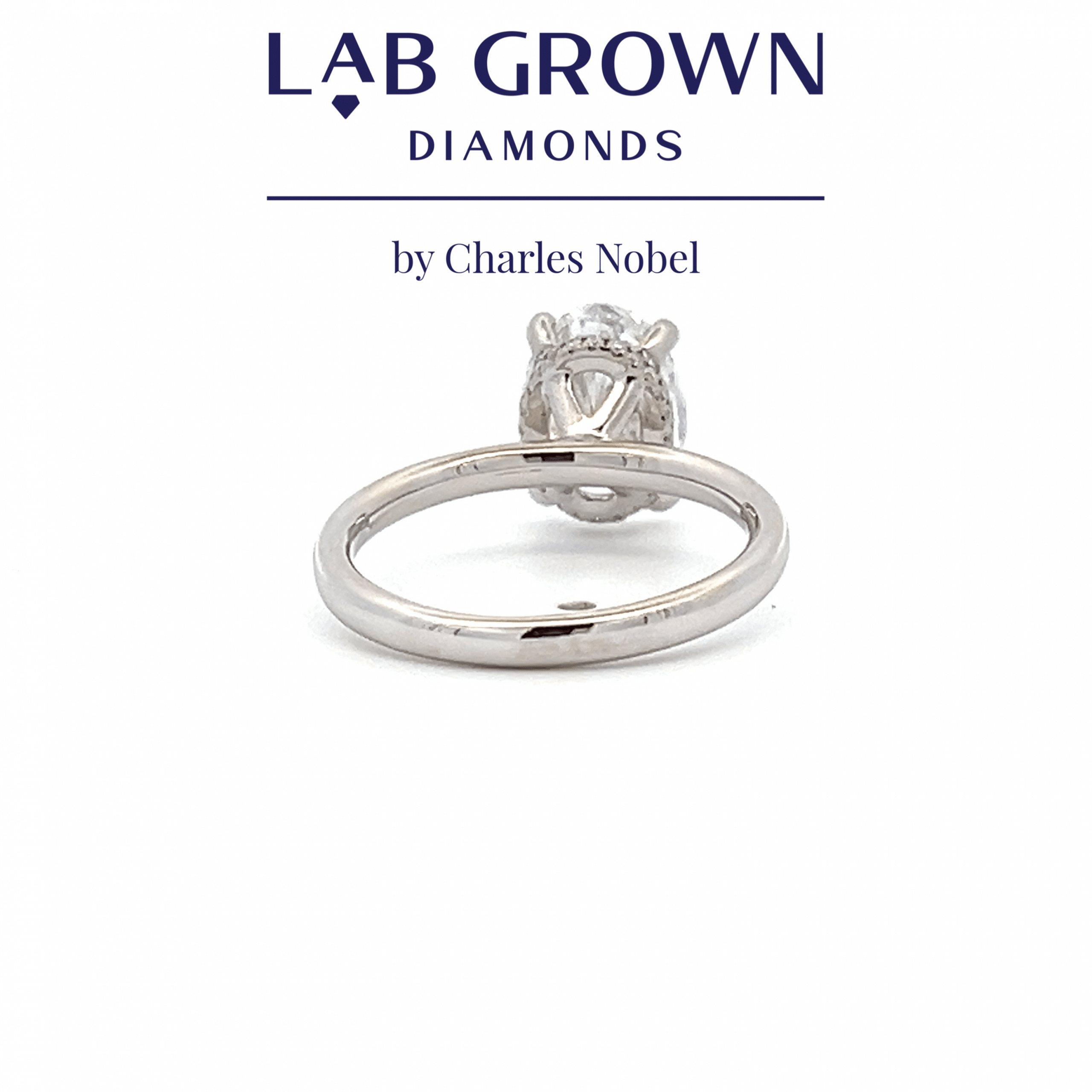 2.02ct, F Colour, VS2 Lab Grown Oval Cut Solitaire Ring with Hidden Halo in 18ct White Gold