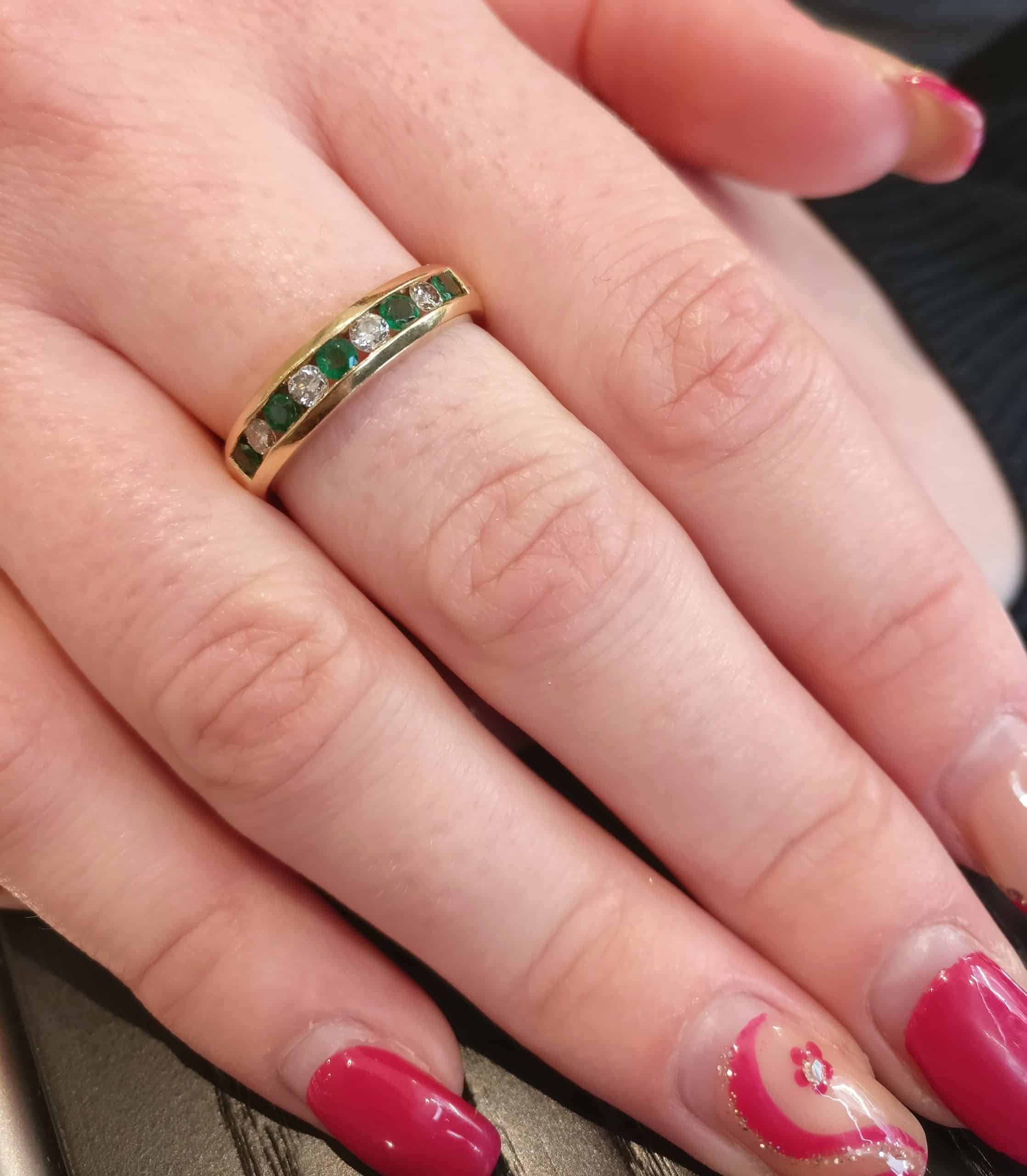 18ct Channel Set Emerald and Diamond Half Hoop Ring Charles Nobel