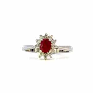 9ct White Gold Ruby and Diamond Cluster Ring