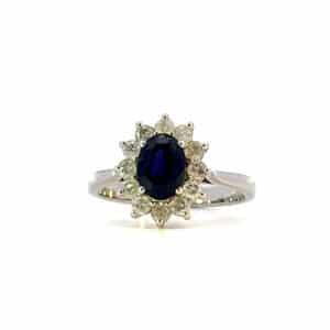 9ct White Gold Sapphire and Diamond Cluster Ring