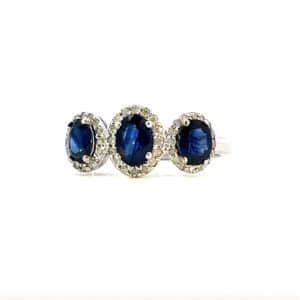 9ct White Gold Sapphire and Diamond Triple Cluster Ring