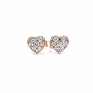 9ct Yellow Gold Diamond Heart Stud Earrings