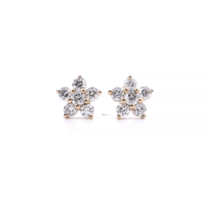 9ct yellow gold diamond flower cluster stud earrings