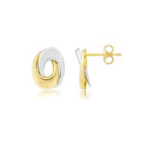 9ct Yellow and White Interlinked Oval Stud Earrings