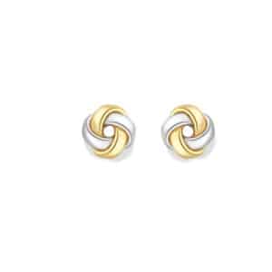 9ct Yellow and White Gold Polished Knot Stud Earrings – 12mm