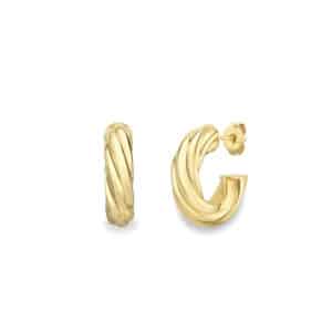 9ct Yellow Gold Twisted Tube Half Hoop Earrings – 8mm