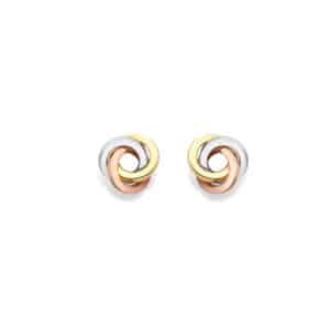 9ct Three Colour Gold Large Knot Stud Earrings