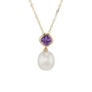 9ct Yellow Gold Amethyst and Cultured Pearl Pendant
