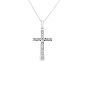 Charles Nobel Lab Grown Diamond Channel-Set Cross Pendant, 9ct White Gold