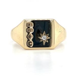 9ct yellow gold millenium stamp diamond signet ring
