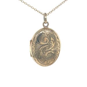 9ct Gold Engraved Locket and Chain
