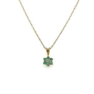 9ct Gold Emerald and Diamond Cluster Pendant